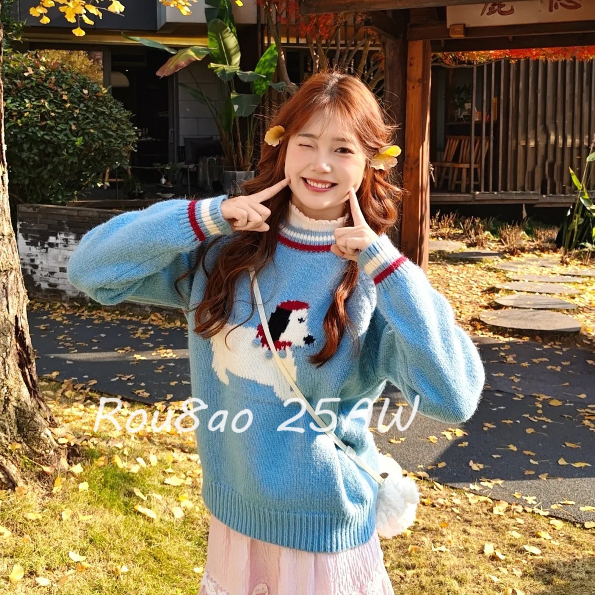 Rou8ao微胖大码女装蓝色卡通小狗圆领套头毛衣软糯加厚针织衫上衣,女装/女士精品,大码内搭,淘宝优惠券,粉丝福利购,淘宝优惠卷