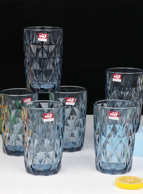 青苹果格蕾思黛瓦蓝水杯冰蓝玻璃杯果汁杯喝茶杯牛奶杯菱形杯高杯