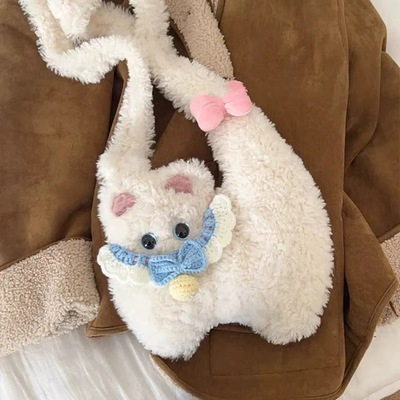 可爱超萌毛绒猫咪单肩斜挎包2025秋冬新款小众设计毛茸茸手机包女