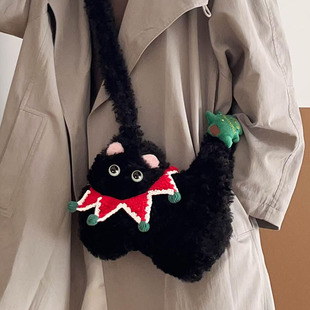 小众设计2025秋冬可爱毛绒包包超萌猫咪斜挎包女新款 单肩腋下包