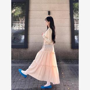 两件套装 法式 防晒罩衫 浪漫蕾丝拼接粉色吊带连衣裙女学生夏季 新款