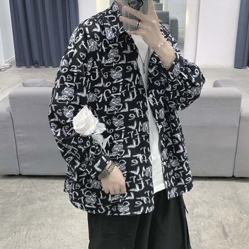 21年春长袖衬衫印花衬衣中性暗黑港风CS2108,男装衬衫,星座507