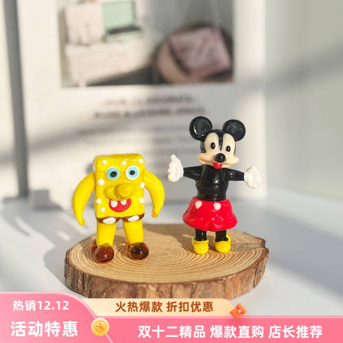 淄博琉璃米奇米妮海绵宝宝网红手办家居电视桌面摆件卡通公仔装饰