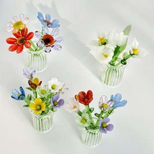淄博琉璃花束摆件仿真花雏菊花束玻璃家居装饰摆设水晶插花礼物