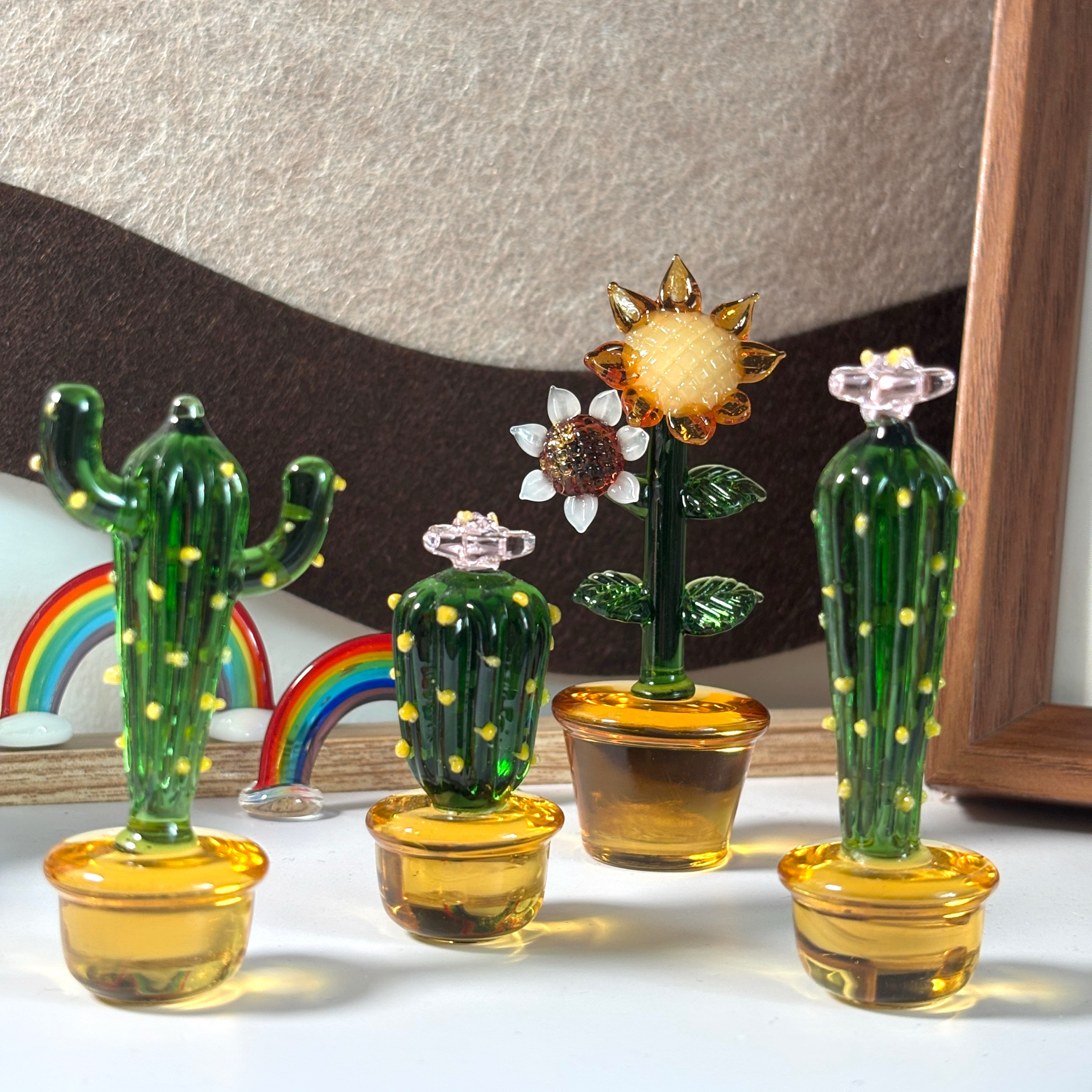 淄博琉璃工艺品小摆件玻璃向日葵盆栽家居装饰工艺品摆件