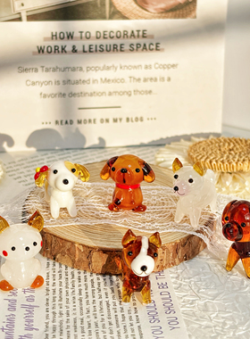 淄博琉璃迷你玻璃小狗动物摆件可爱精致手工装饰工艺品柴犬腊肠狗