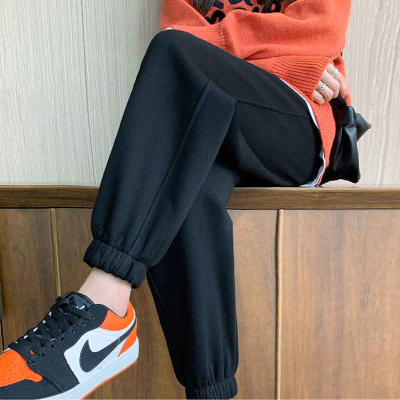 黑色运动裤子女春秋季2026新款冬季高腰束脚显瘦小个子棉休闲卫裤