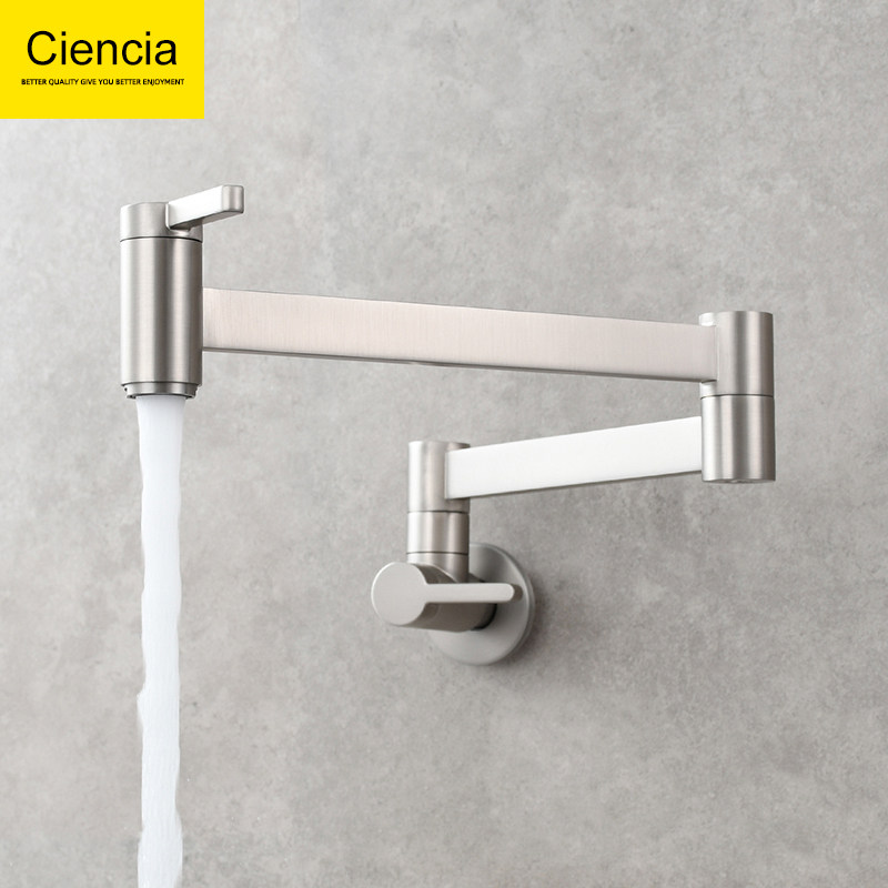 铜方形双开关单冷水龙头厨房水槽入墙式可折叠龙头菜盆洗碗池龙头