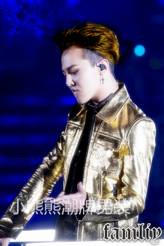 2022新款男歌手权志龙演唱会同款金色机车夹克皮衣男女同款演出服