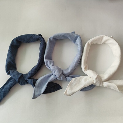 百搭棉麻方形复古蓝色领巾小方巾