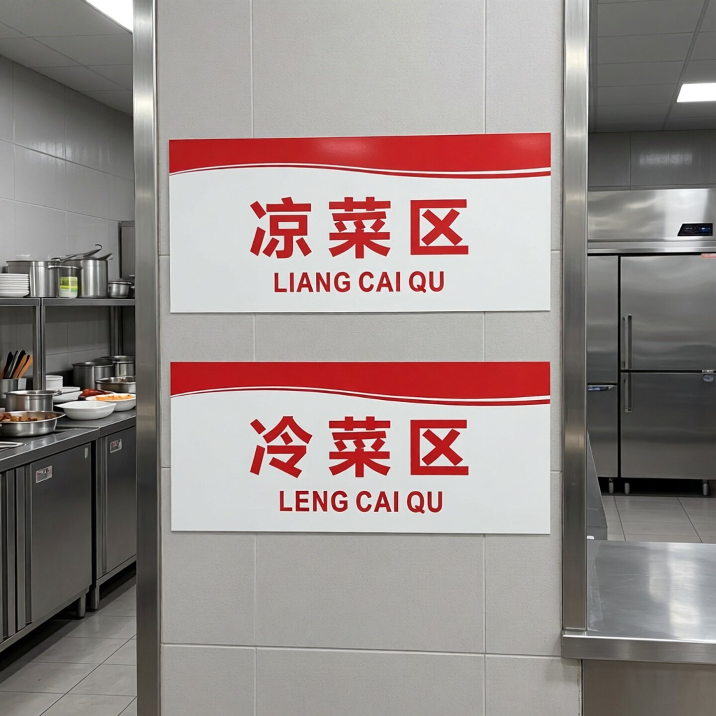 亚克力厨房凉菜区冷菜茶水蔬菜肉类原料堆放区提示牌标识贴牌定制