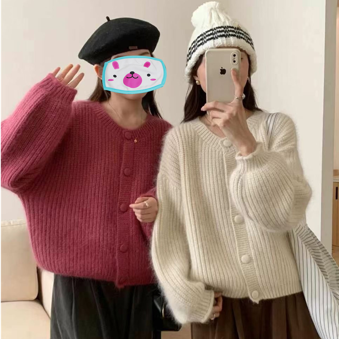 浣熊绒加厚短款毛衣外套女韩版