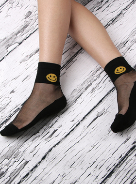 韩国玻璃袜水晶丝透明日系可爱短袜子女士卡通笑脸薄款正品防勾丝