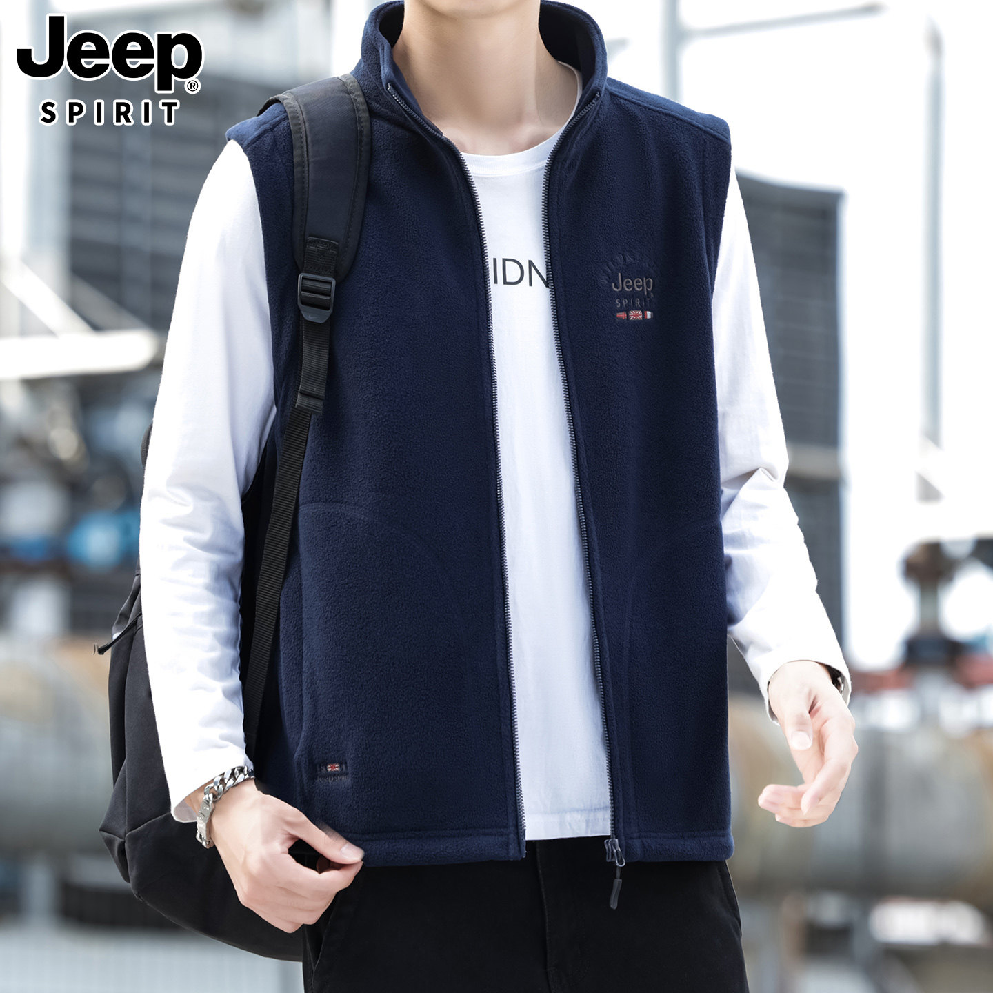 JEEPSPIRIT吉普男加绒保暖马甲