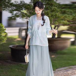 丹雅集【山隐】新中式改良汉服女套装女飞机袖宋制旋裙日常通勤