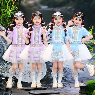 新款儿童民族风苗族服装女童演出服侗族布依族少数民族表演服土族