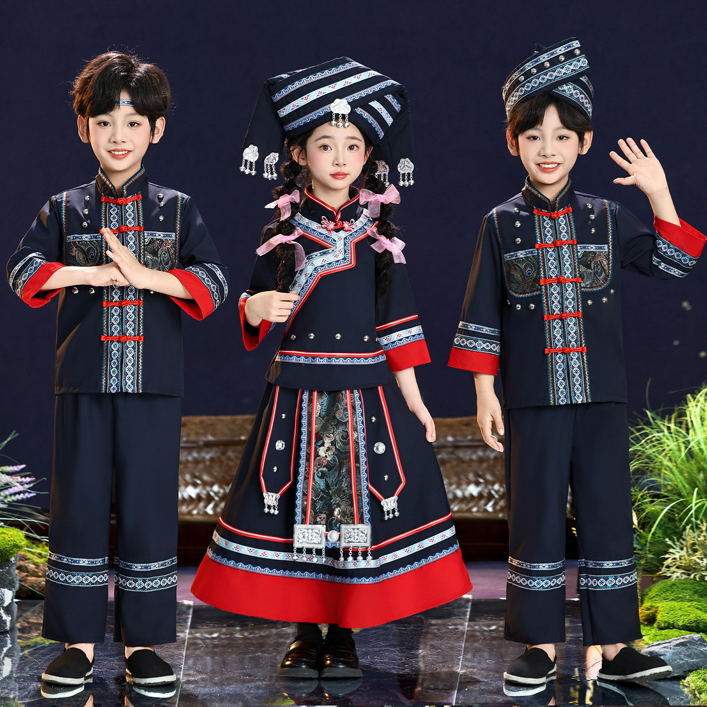 少数民族服装儿童壮族演出服男女幼儿苗族彝族土家族运动会表演服