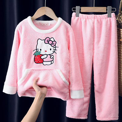 秋冬季儿童法兰绒睡衣女童宝宝男童女孩子学生小中大童加厚家居服