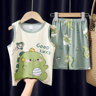 2026新款夏季儿童睡衣短袖男童女孩无袖背心薄款男孩女童家居服棉