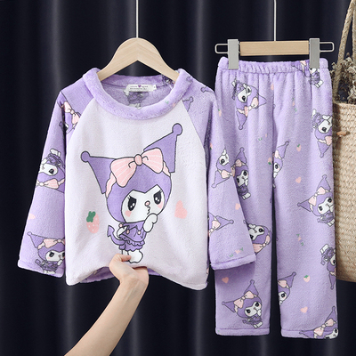 秋冬季儿童睡衣女童家居服法兰绒