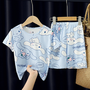 儿童宝宝女孩家居服夏天小学生空调服棉 女童睡衣短袖 2025新款 夏季