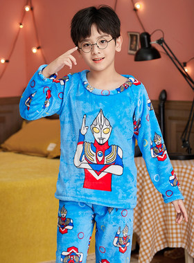 秋冬季儿童睡衣男童男孩珊瑚绒套