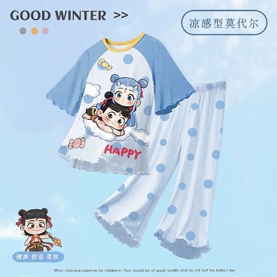 夏季儿童睡衣女童短袖长裤家居服