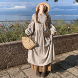 2025春季新款日系文艺复古条纹长袖连衣裙女宽松显瘦A字衬衫裙潮，女装连衣裙，沁古纱衣