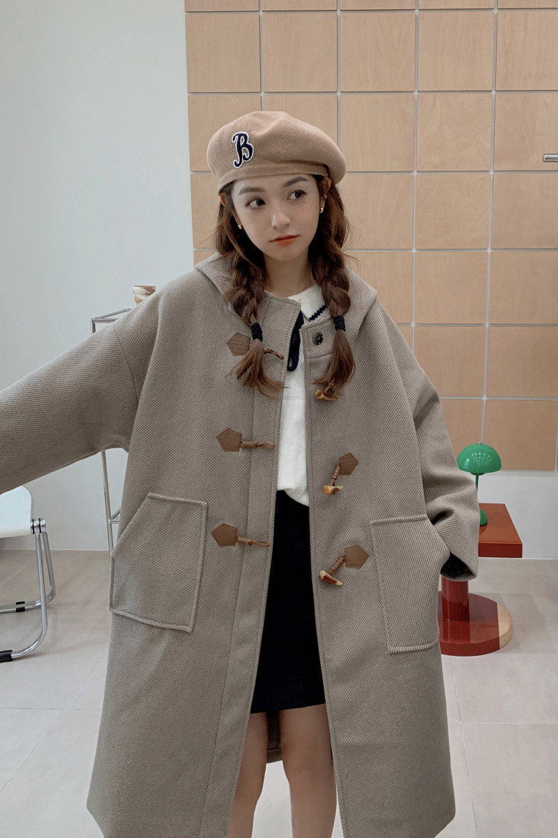 【现货】数据稳定雪呢斜新版牛角扣夹棉加厚大衣D929P185K258,女装毛呢外套,2C321
