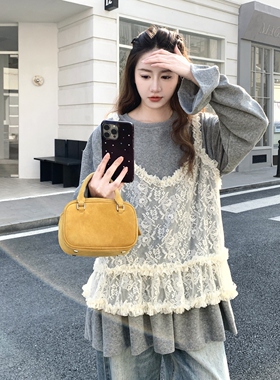 首发新品【已做货】针织打底叠穿蕾丝真两件套P155 K258