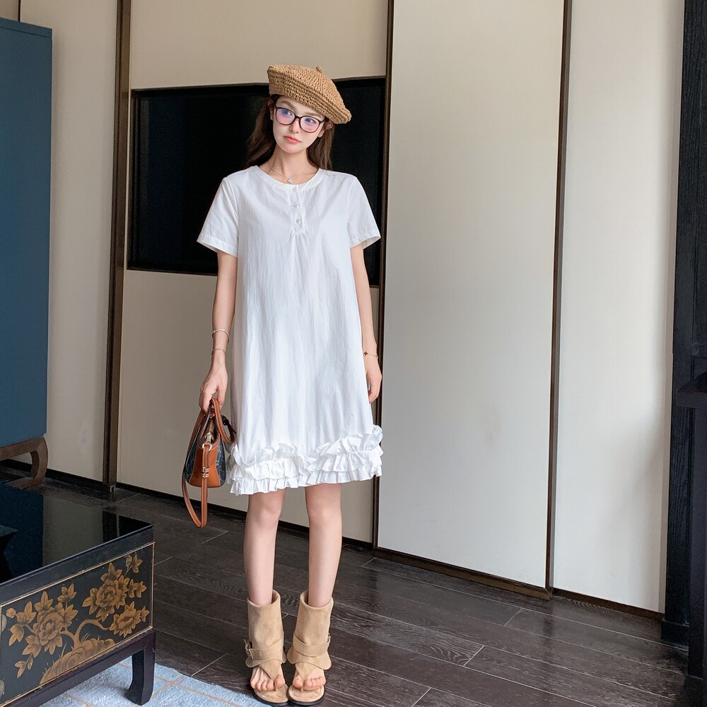 小众设计2025夏季新款减龄少女穿搭木耳花边a字连衣裙女千金裙子,女装连衣裙,沁古纱衣
