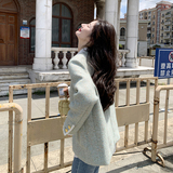 韩版时尚浅绿色小香风外套女2025春秋季新款宽松显瘦气质洋气上衣，女装毛呢外套，沁古纱衣