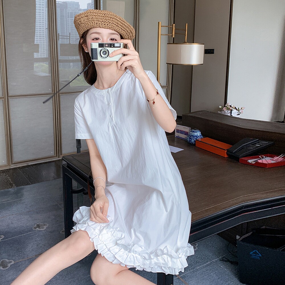 小众设计2025夏季新款减龄少女穿搭木耳花边a字连衣裙女千金裙子,女装连衣裙,沁古纱衣