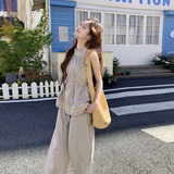 法式复古休闲套装女2025夏季新款高级感宽松无袖小衫阔腿裤两件套，女装套装/套裙，沁古纱衣