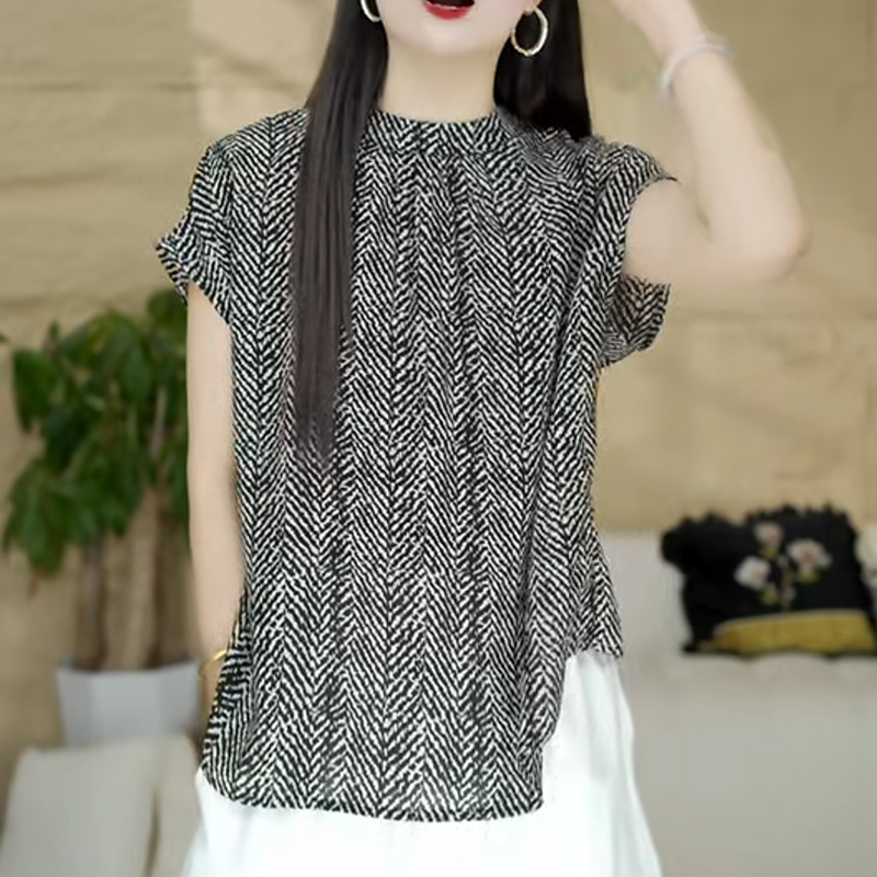 2025夏季新款韩版宽松显瘦高级感气质上衣复古时尚薄款短袖T恤女