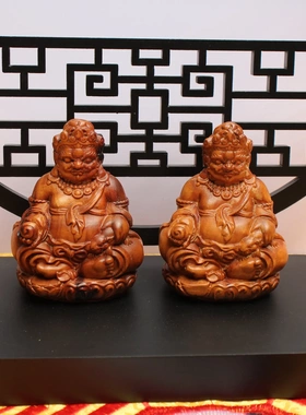 雷击枣木黄财神摆件桌面手把件手工雕刻