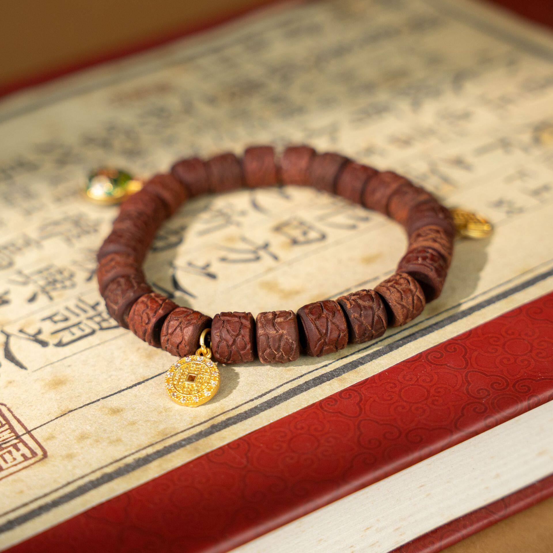 雷击枣木佛珠手串每一颗都雕刻雷电纹路男女士手链配饰