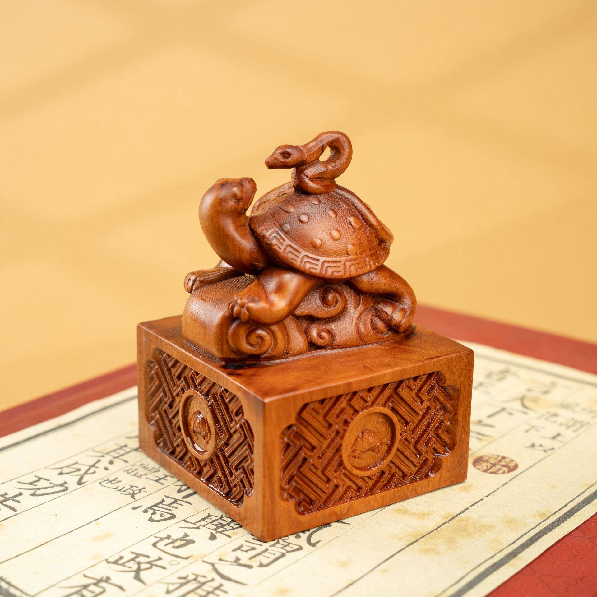 雷击枣木玄武印章摆件创意家居装饰品道家法器可以雕刻任何印章面