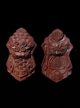 雷击木枣木仿古唐玄甲兽吊坠挂件瑞兽挂饰兽头小吊坠拇指大小方便