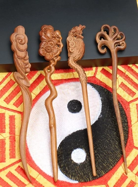 雷击枣木发簪道家法器随身老料深色精雕纯手工打磨