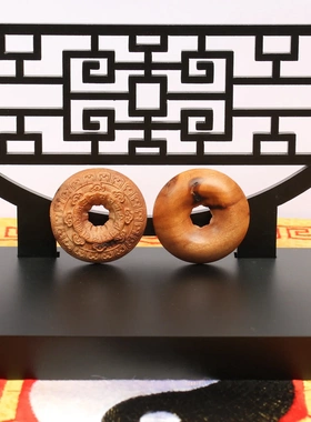 （两个装）雷击枣木云纹平安扣随身挂件吊坠精工雕刻木质工艺品