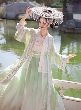 新款原创汉服桃夭宋制对襟褙子百褶裙春夏齐腰宋抹吊带中国风日常