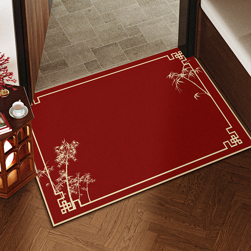 新中式地垫入户门地垫红色喜庆进门脚垫玄关地毯家用耐脏防滑垫子
