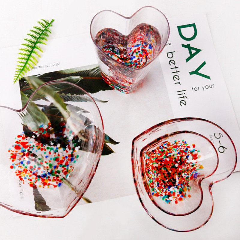 桃心碗少女爱心日本硝子彩色玻璃沙拉碗果汁杯日式餐具玻璃碗杯子