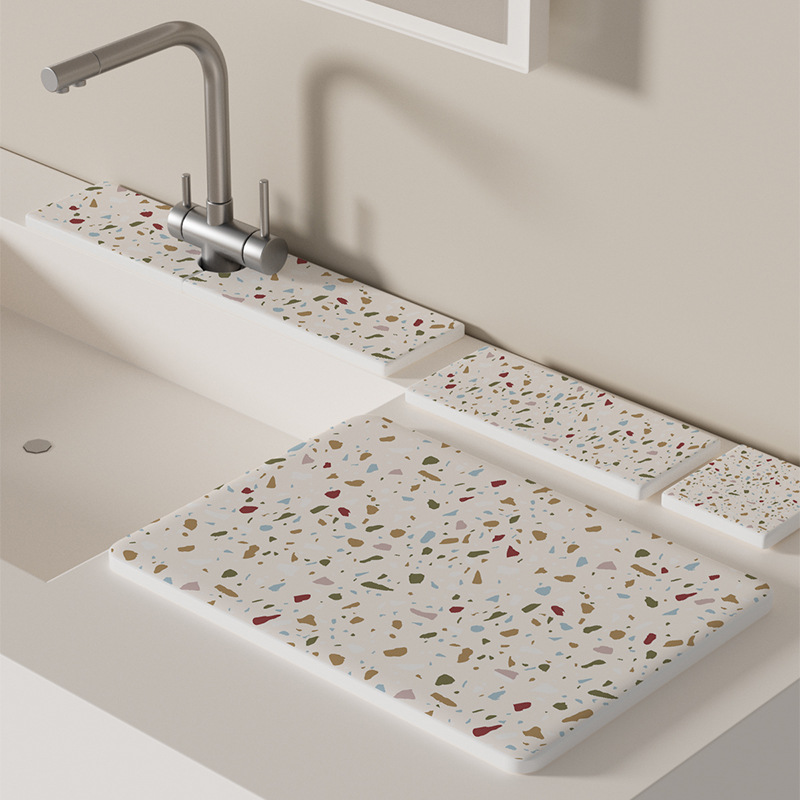 水磨石硬质硅藻泥吸水垫卫生间多功能台面水池水龙头垫洗漱茶杯