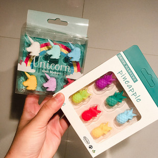 创意独角兽菠萝酒杯标drinking marker硅胶酒杯识别标记水杯区分