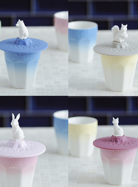 日本Francfranc杯盖创意卡通动物树墩陶瓷马克杯杯盖防尘硅胶盖子