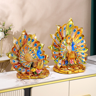 新中式高档珐琅彩孔雀开屏摆件办公室电视柜客厅玄关柜家居装饰品