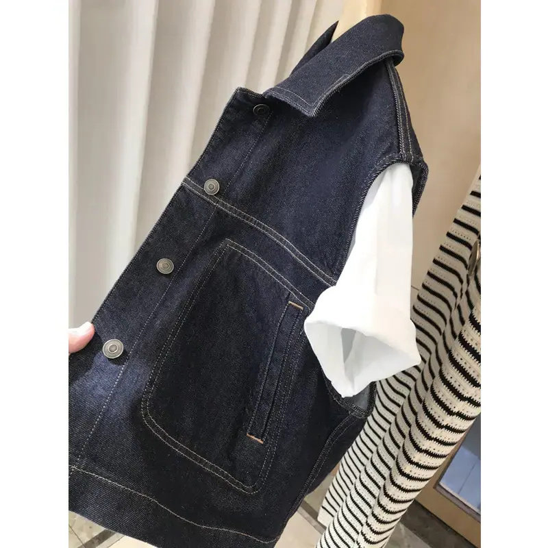 复古法式原色短款牛仔马甲女百搭显瘦减龄小个子新款坎肩无袖外套