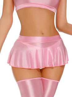 超薄透明油亮光泽丝滑超短百褶裙性感欧美高弹大码